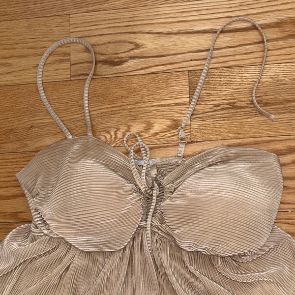 Almost Famous Strapless Gold Tiered Dress - Picture 10 of 11